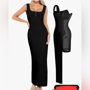 popilush Elegant Black Maxi Dress, with shapewear incorporated, size XL NWOT